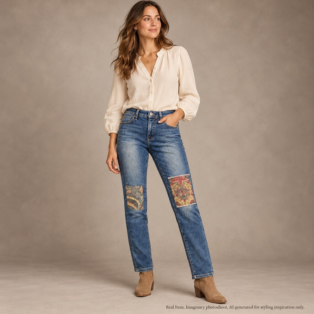 Pilcro and the Letterpress Slim Boyfriend Patchwork Jeans Blue Denim